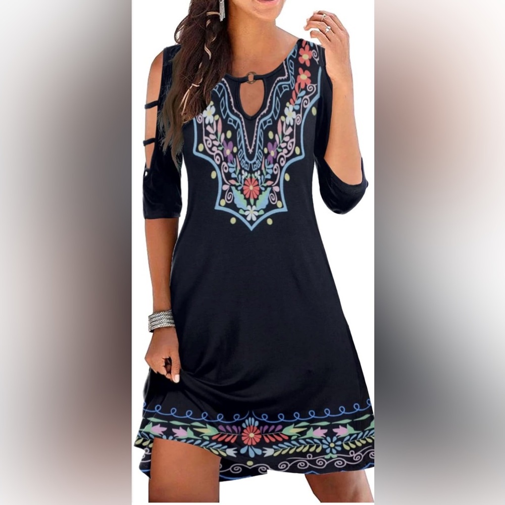 Elegant Black Tunic with Colorful Embroidery